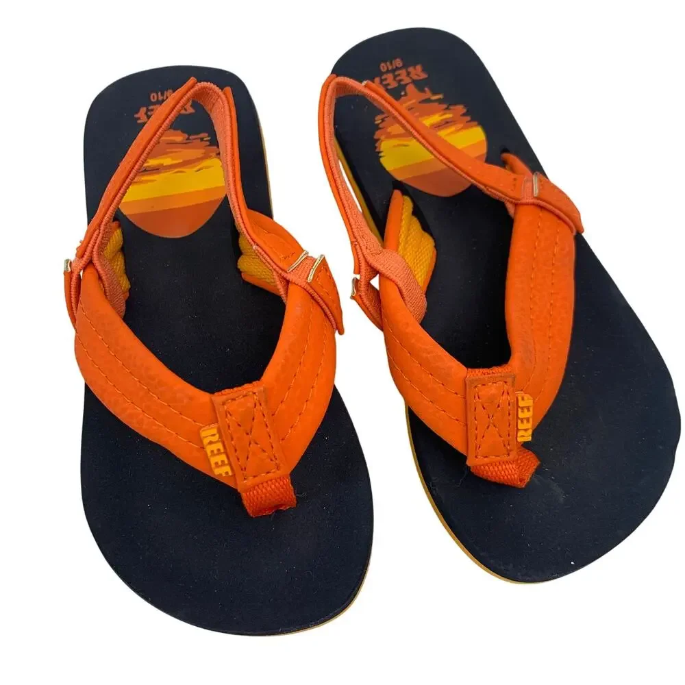 Reef Little Kids 9/10 Ahi Sunset Toddler Orange Blue Slingback Flip Flop Sandals